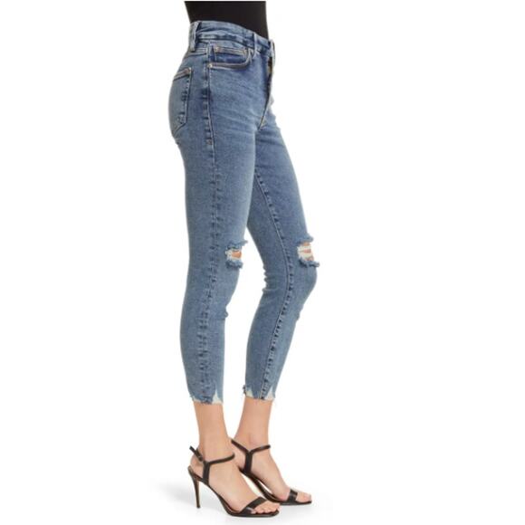 GOOD AMERICAN NWT Good Waist Chew Hem Cropped Jeans In Blue799 // 0 (25) - Picture 2 of 15